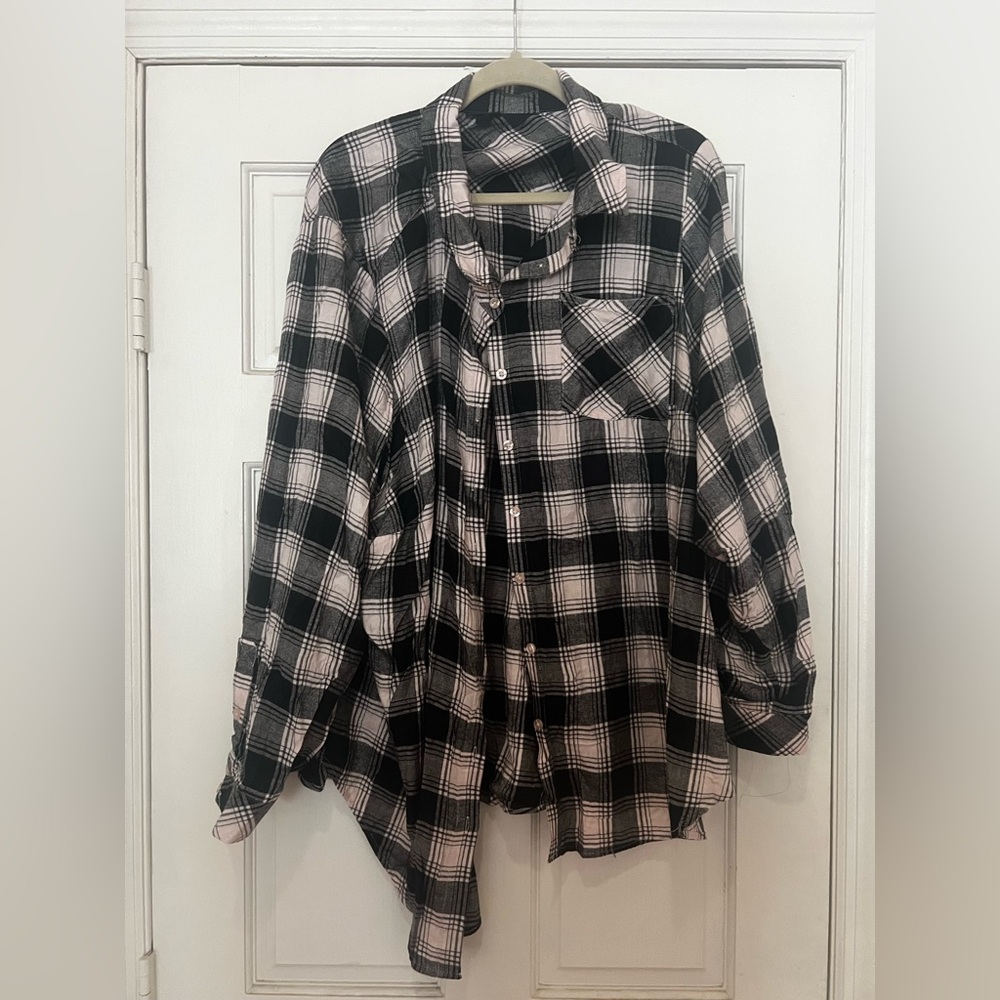 Black and Pink Plaid Button-Up Shirt